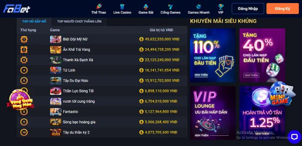 Khám phá sòng bạc trực tuyến 96vn casino