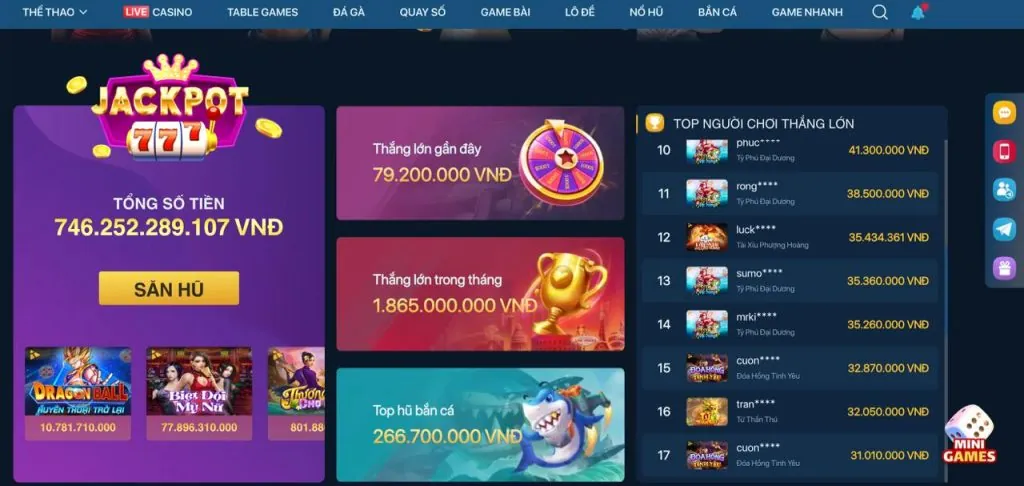 Đa dạng sản phẩm giải trí tại 96vn casino